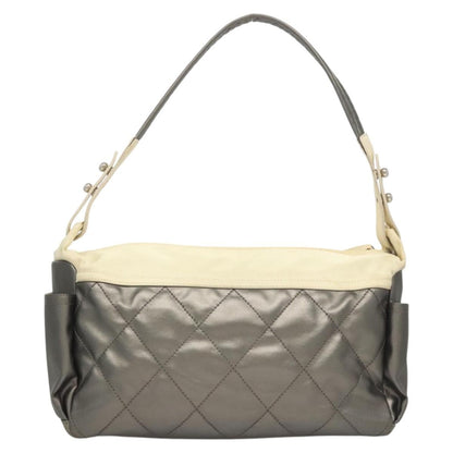 Chanel Biarritz Hobo Quilted Coated Canvas, SILVER, CANVAS, Shoulder bag