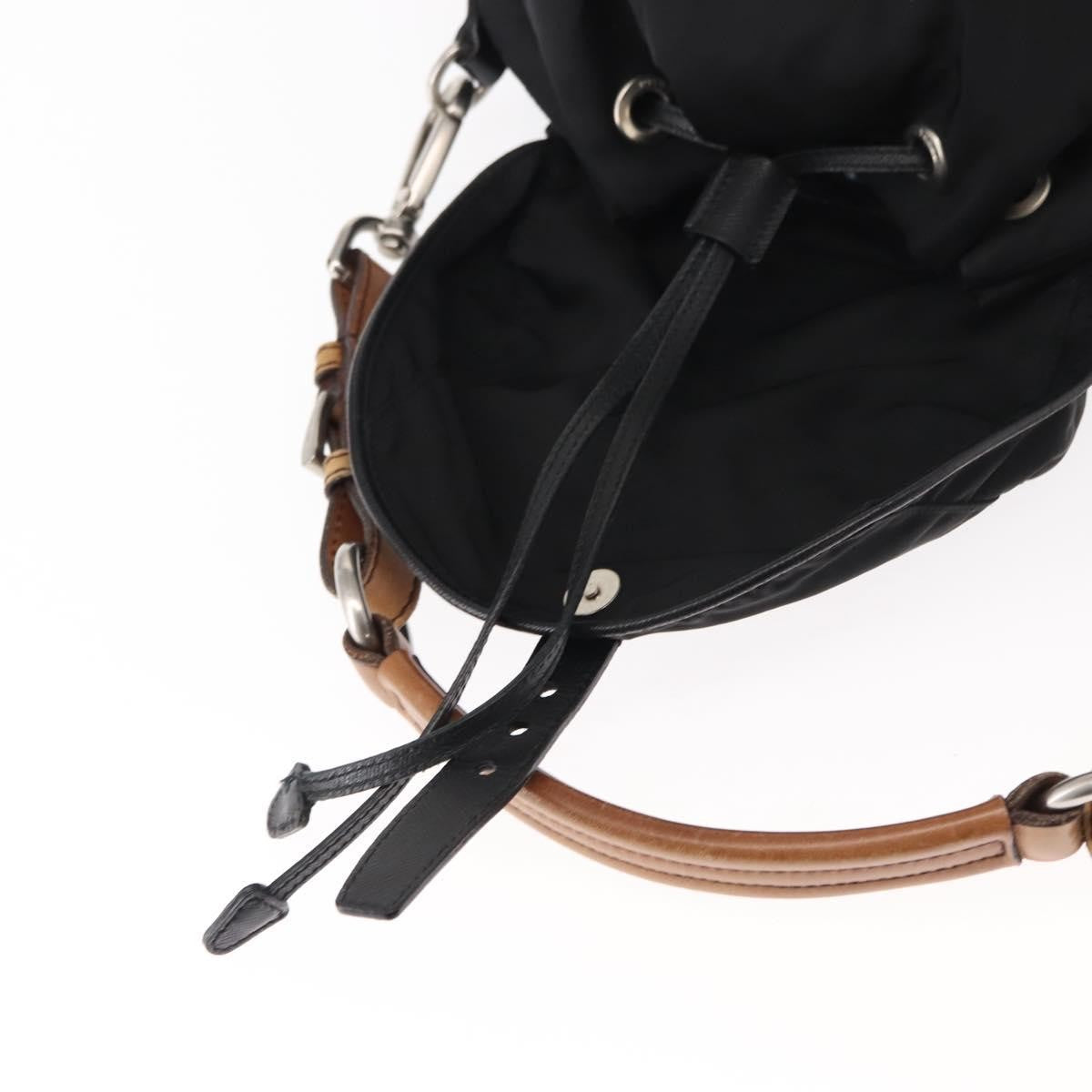 Prada Double Pocket Drawstring Shoulder Bag Tessuto, Black, Nylon, Shoulder Bag