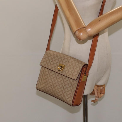Celine Vintage Macadam Shoulder Bag Canvas and Leather, Beige, Canvas, Shoulder Bag