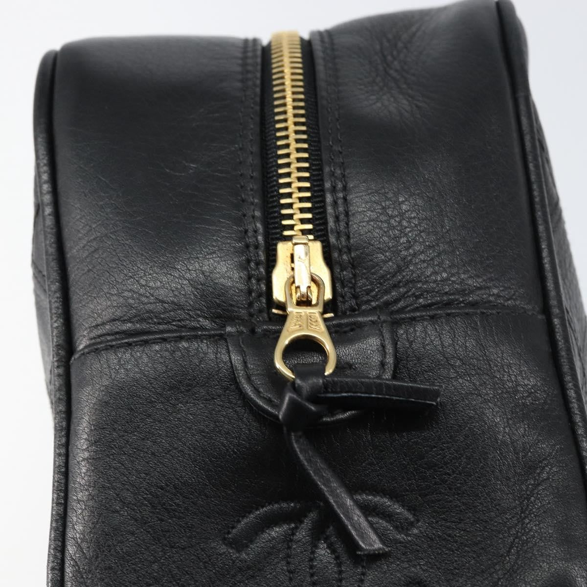 Chanel Vintage Toiletry Pouch Leather, Black, Leather, Clutch