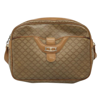 Celine Vintage Macadam Shoulder Bag Canvas and Leather, Beige, Canvas, Shoulder Bag