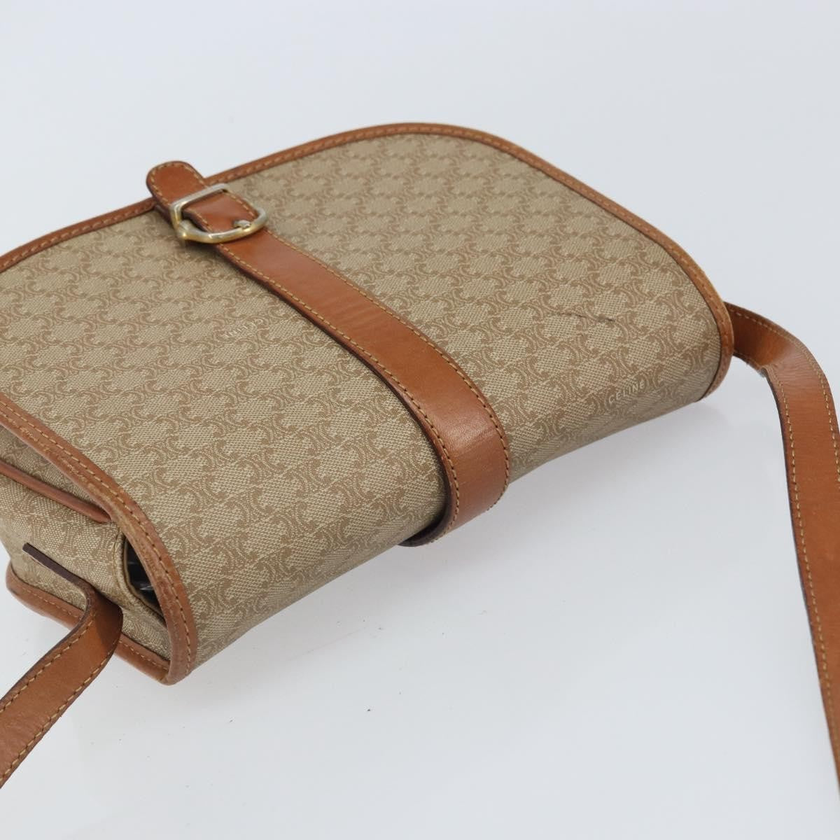 Celine Vintage Macadam Shoulder Bag Canvas and Leather, BEIGE, CANVAS, Shoulder bag