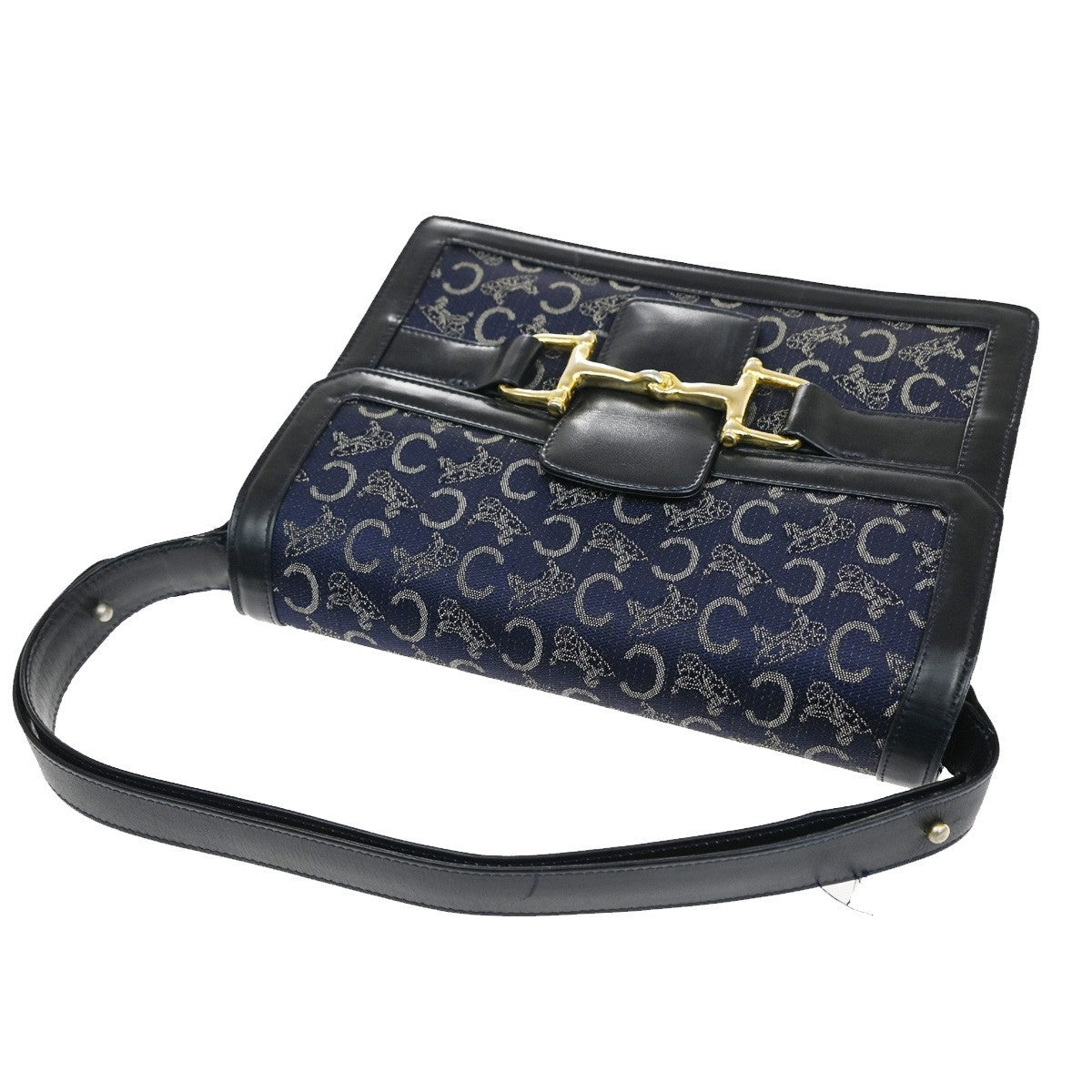 Celine Horse Carriage Shoulder bag Canvas and Leather, Navy, Canvas, Shoulder Bag