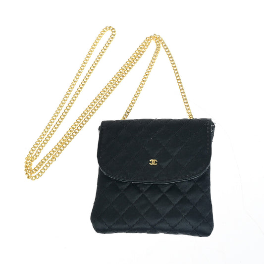 Chanel CC Logo Micro Matelasse Shoulder Bag Pouch Canvas, BLACK, CANVAS, Shoulder bag