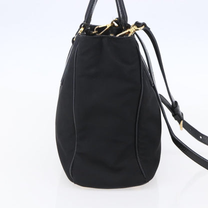 Prada Convertible Top Handle Tote Tessuto with Vernice Saffiano Leather, BLACK, NYLON, Handbag