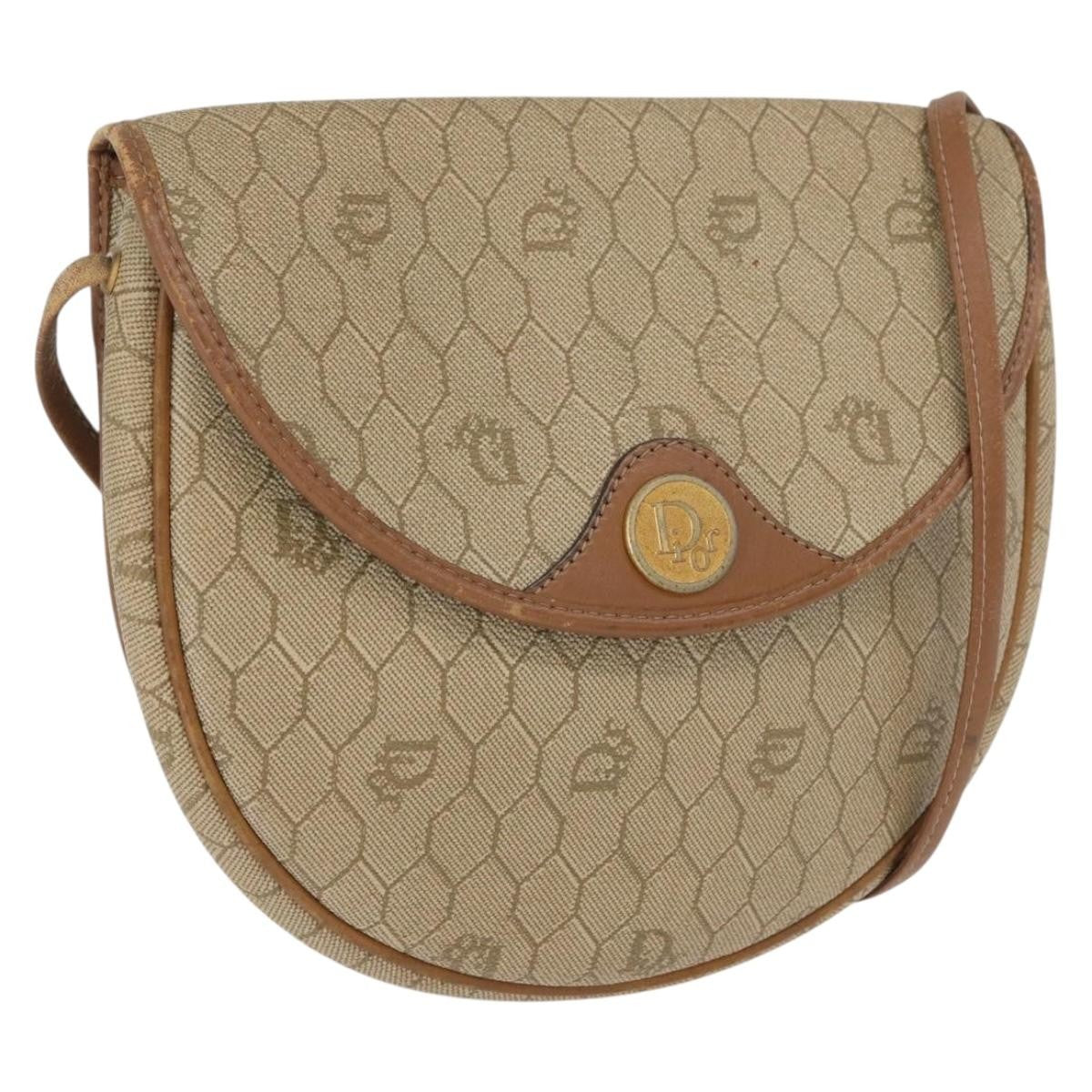 Christian Dior Vintage Honeycomb Flap Crossbody Bag Canvas and Leather, BEIGE, CANVAS, Shoulder bag