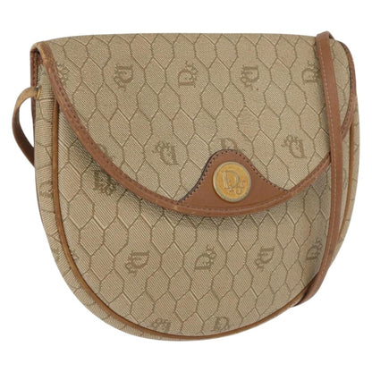 Christian Dior Vintage Honeycomb Flap Crossbody Bag Canvas and Leather, BEIGE, CANVAS, Shoulder bag