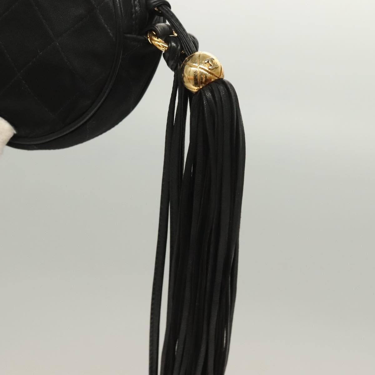Chanel Vintage Round Tassel Crossbody Bag Quilted Satin, BLACK, SATIN, Shoulder bag