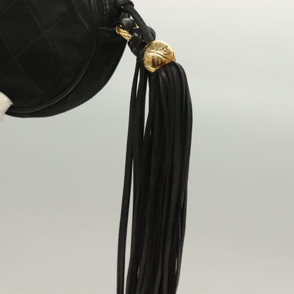Chanel Vintage Round Tassel Crossbody Bag Quilted Satin, BLACK, SATIN, Shoulder bag