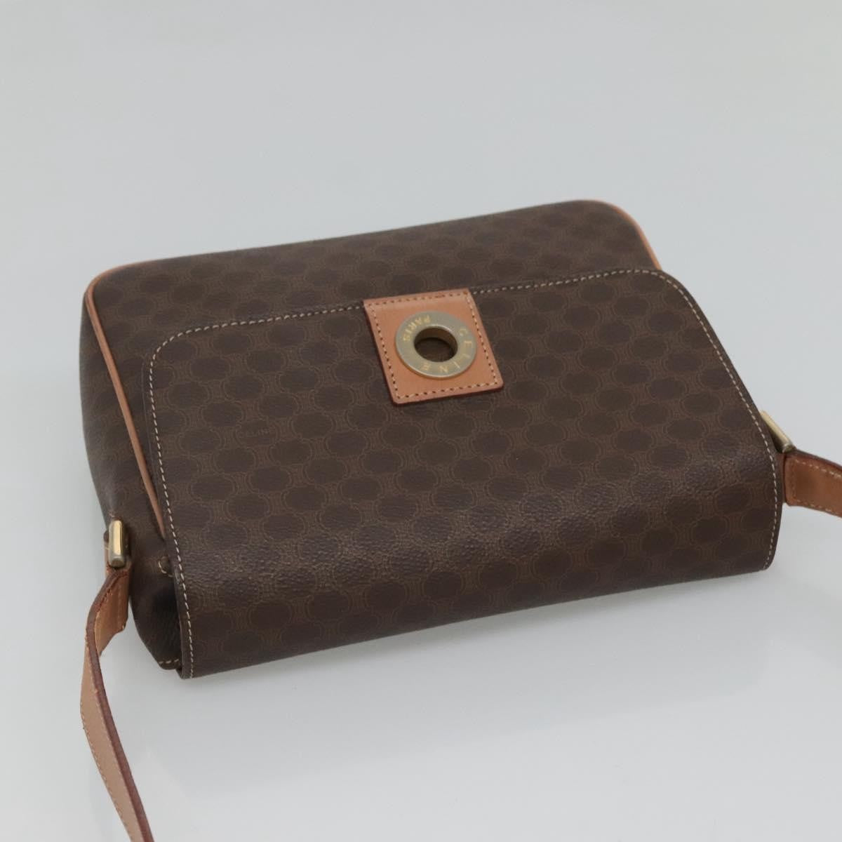 Celine Vintage Macadam Circle Logo Shoulder Bag Canvas and Leather, Brown, Canvas, Shoulder Bag