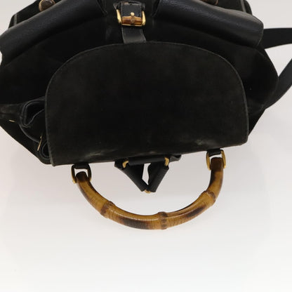 Gucci Vintage Bamboo Backpack Suede and Leather, Black, Suede, Backpack
