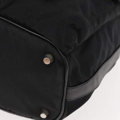 Prada Double Pocket Drawstring Shoulder Bag Tessuto, Black, Nylon, Shoulder Bag
