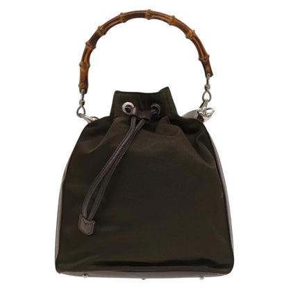 Gucci Vintage Bamboo Bucket Bag Nylon and Leather, BROWN, NYLON, Handbag