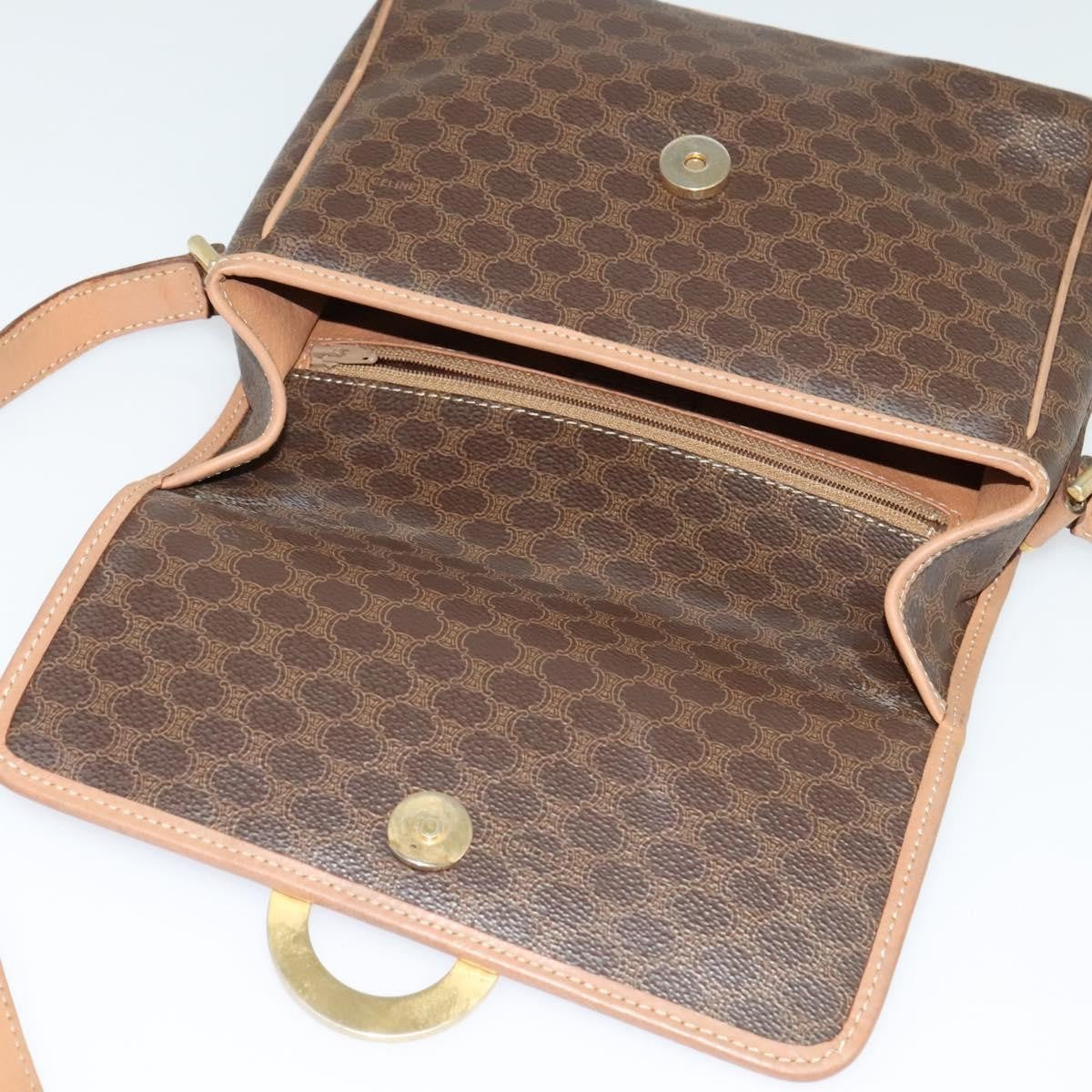 Celine Vintage Macadam Circle Logo Shoulder Bag Canvas and Leather, Brown, Canvas, Shoulder Bag