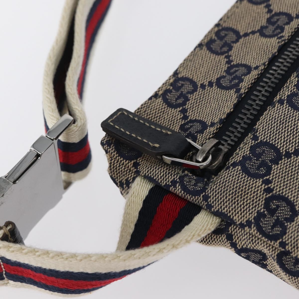 Gucci Vintage Double Belt Bag GG Canvas with Leather, NAVY, CANVAS, Clutche & pouche