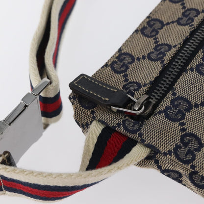 Gucci Vintage Double Belt Bag GG Canvas with Leather, NAVY, CANVAS, Clutche & pouche