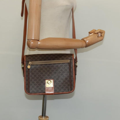 Celine Vintage Macadam Shoulder Bag Canvas and Leather, Brown, Canvas, Shoulder Bag