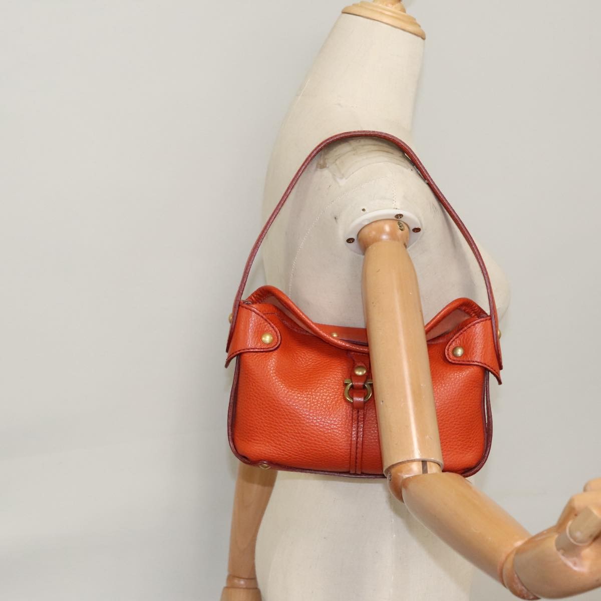 Salvatore Ferragamo Gancini handbag Leather, ORANGE, LEATHER, Handbag