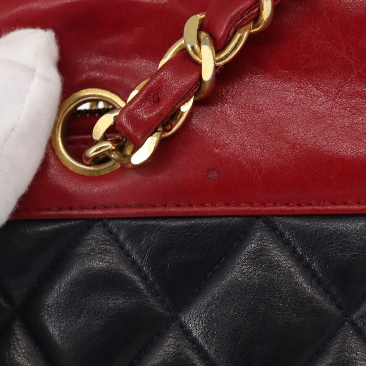 Chanel Vintage Chain Tote Quilted Lambskin, NAVY, LEATHER, Shoulder bag