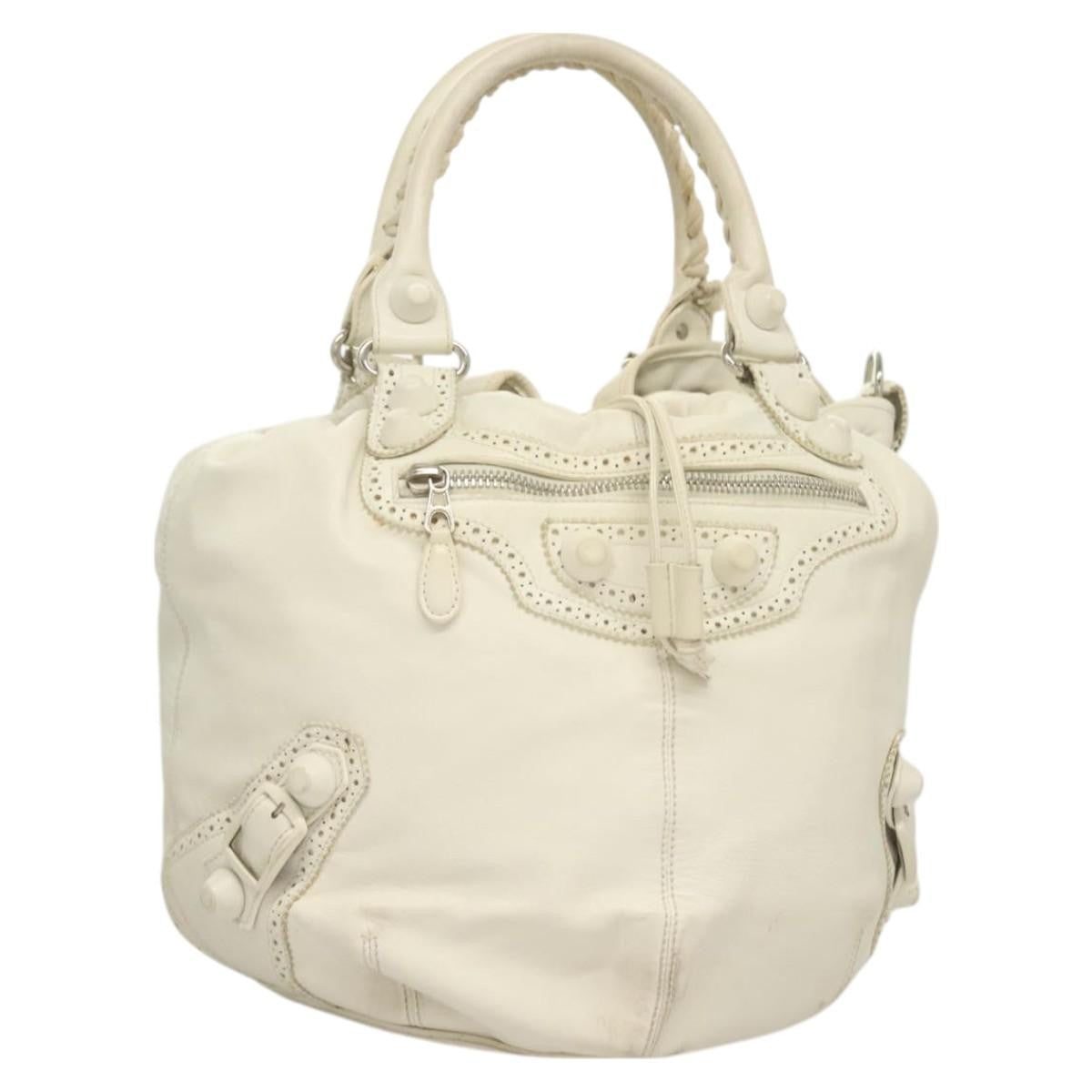 Balenciaga Pom Pon Giant Studs Bag Leather, WHITE, LEATHER, Handbag