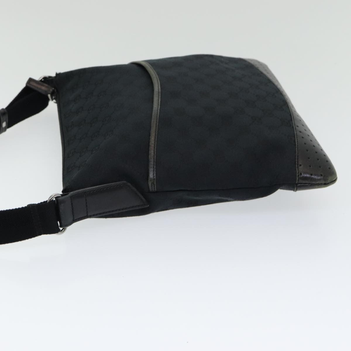Gucci Zip Messenger Bag GG Canvas with Perforated Leather, BLACK, CANVAS, Crossbody bag