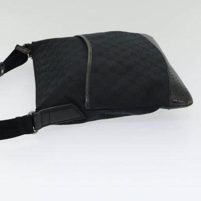 Gucci Zip Messenger Bag GG Canvas with Perforated Leather, BLACK, CANVAS, Crossbody bag