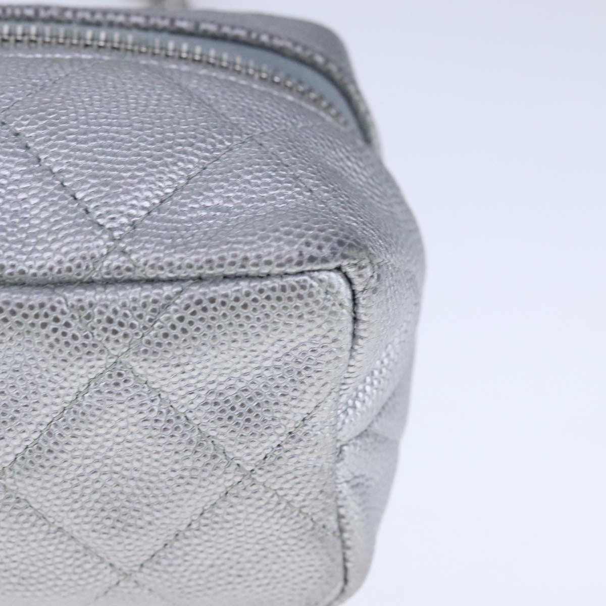 Chanel Classic Vanity Case with Chain Quilted Caviar, Silver, Leather, Shoulder Bag