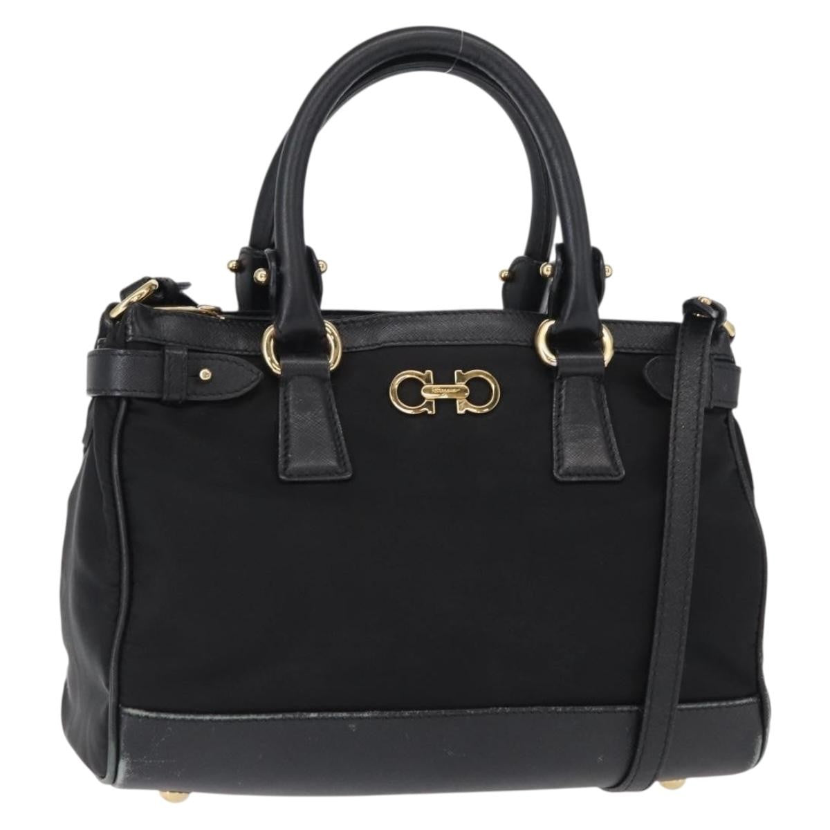 Salvatore Ferragamo Gancini handbag Nylon, BLACK, NYLON, Handbag