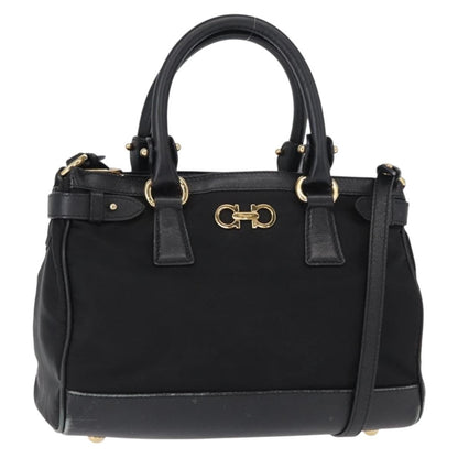 Salvatore Ferragamo Gancini handbag Nylon, BLACK, NYLON, Handbag