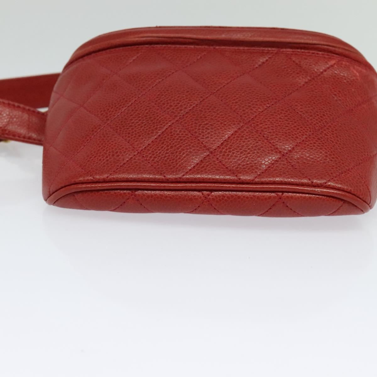 Chanel Vintage Zip Belt Bag Quilted Caviar, Red, Leather, Shoulder Bag