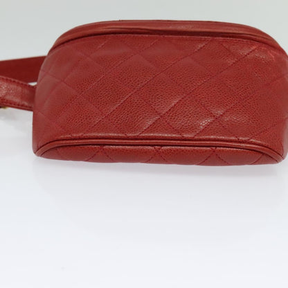 Chanel Vintage Zip Belt Bag Quilted Caviar, Red, Leather, Shoulder Bag