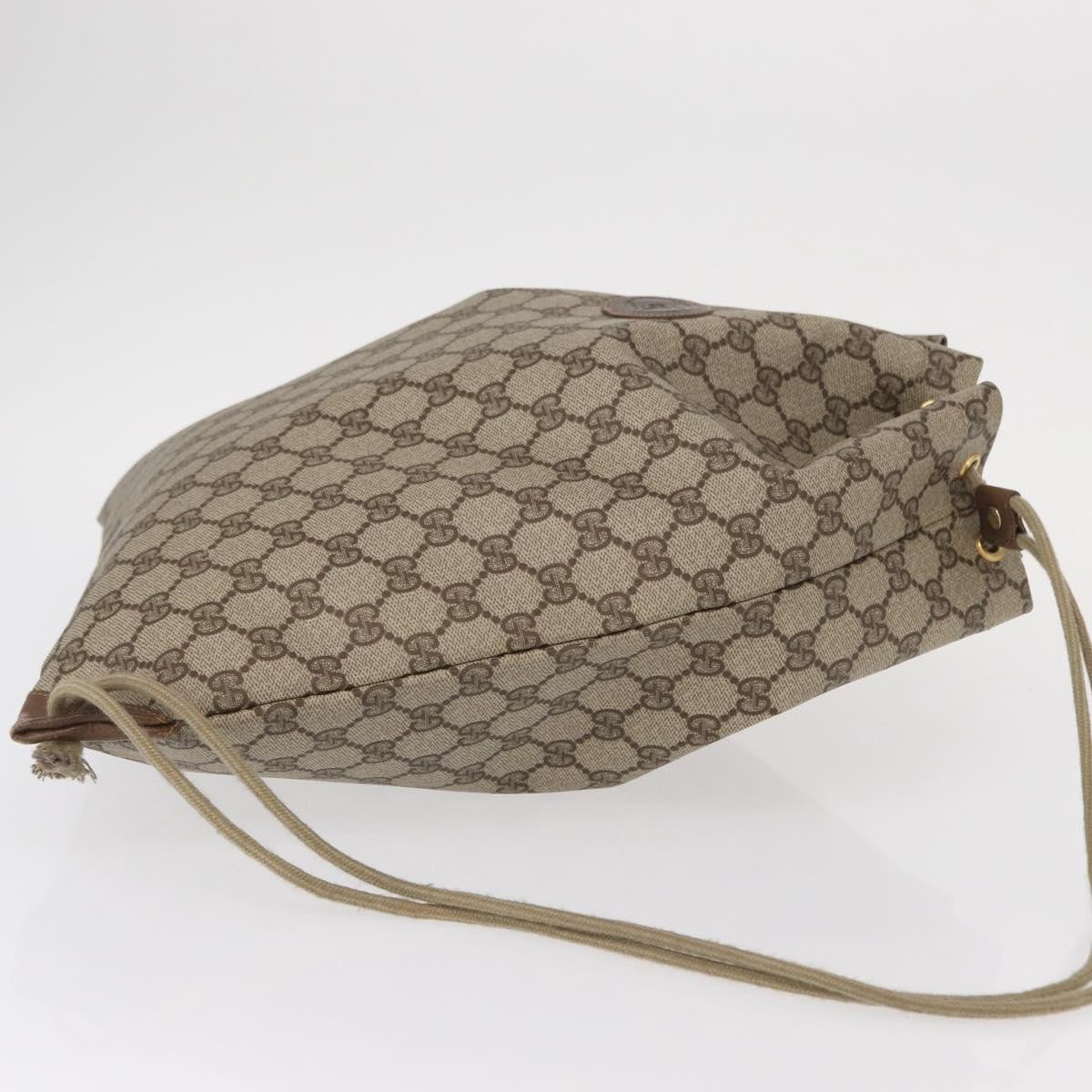 Gucci Drawstring Shoulder Bag GG Canvas with Leather, BEIGE, PVC, Shoulder bag