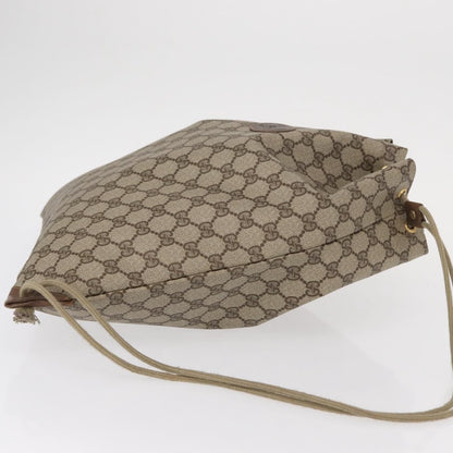 Gucci Drawstring Shoulder Bag GG Canvas with Leather, BEIGE, PVC, Shoulder bag