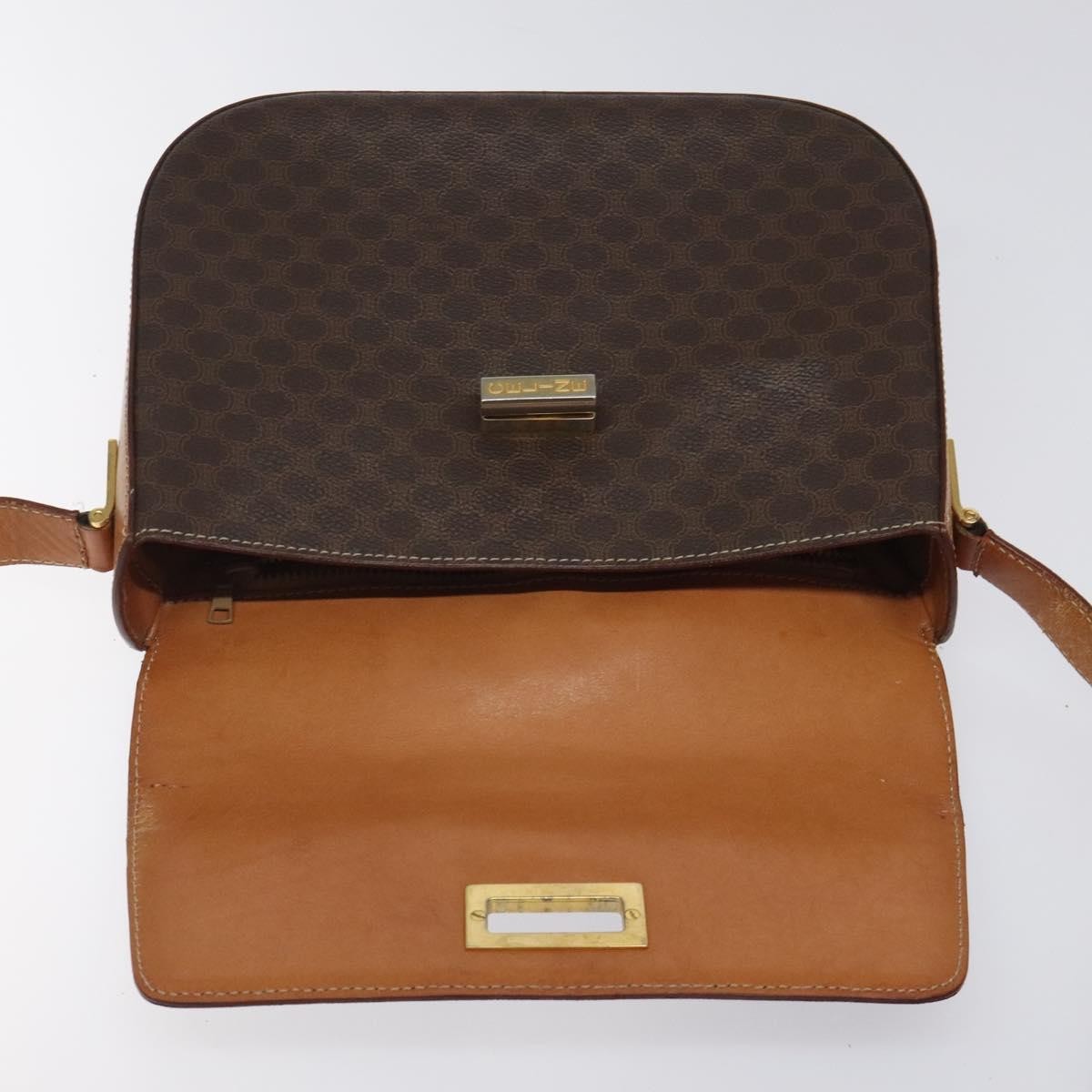 Celine Vintage Convertible Macadam Turnlock Shoulder Bag Canvas and Leather, BROWN, CANVAS, Shoulder bag