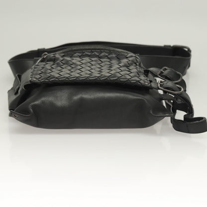 Bottega Veneta Utility Waist Bag Leather with Intrecciato, BLACK, LEATHER, Travel bag