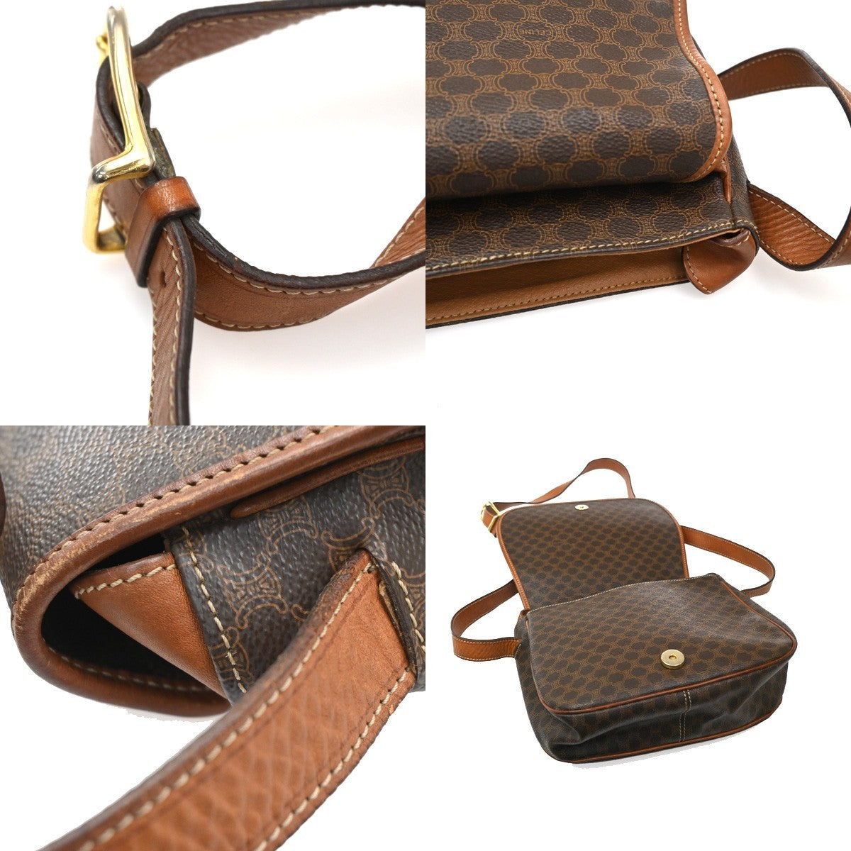 Celine Vintage Macadam Shoulder Bag Canvas and Leather, BROWN, CANVAS, Shoulder bag
