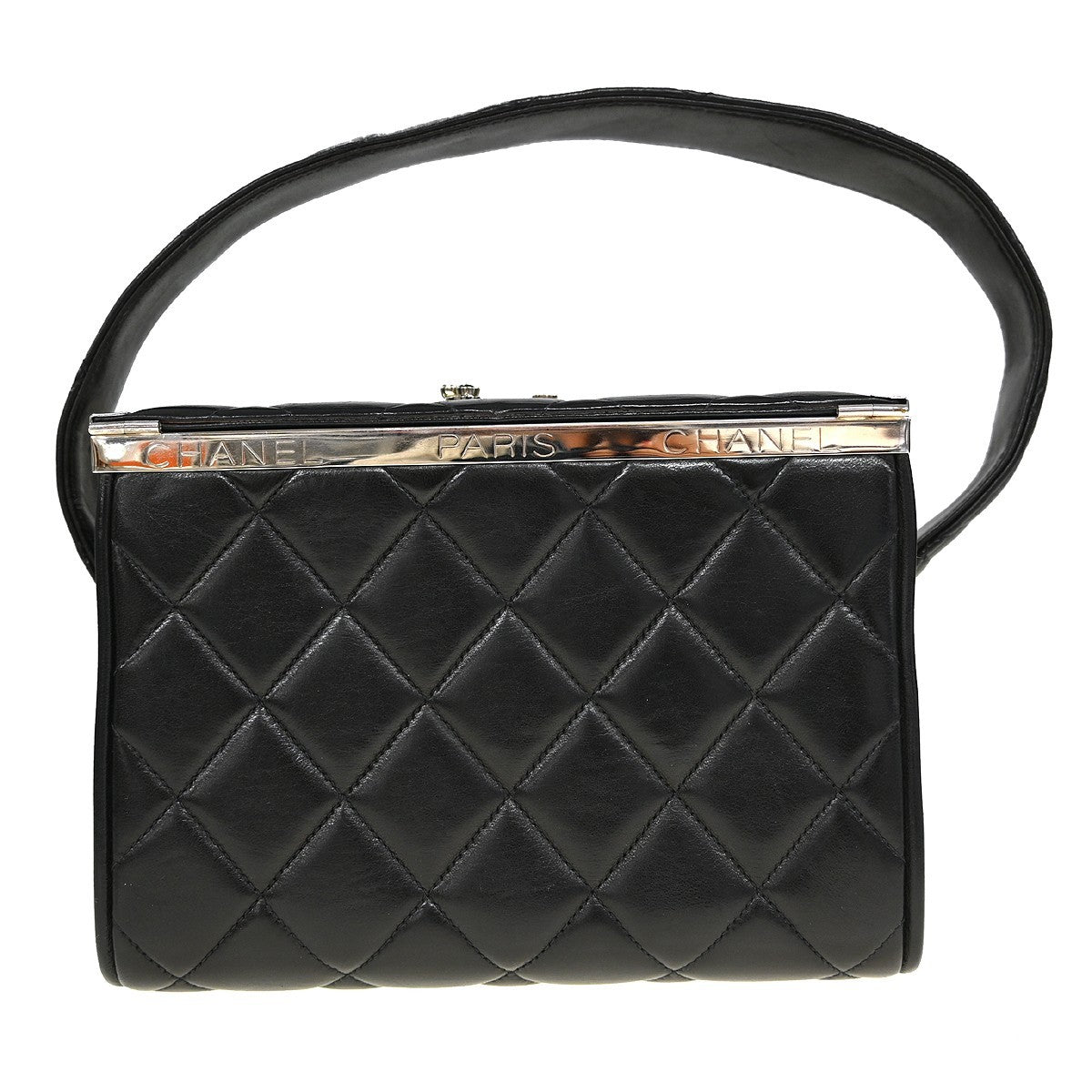 Chanel Vintage Metal Box Bag Quilted Lambskin, BLACK, LEATHER, Handbag