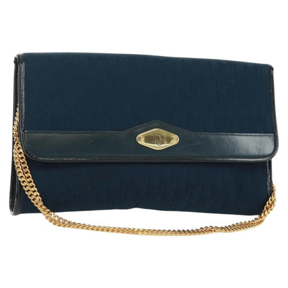 Christian Dior Vintage Chain Flap Shoulder Bag Diorissimo Canvas, Navy, Canvas, Shoulder Bag