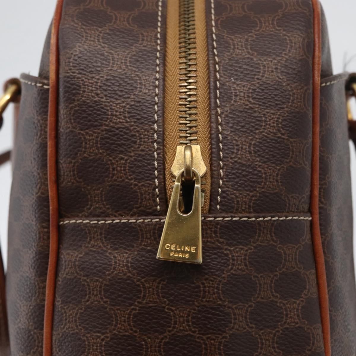 Celine Vintage Macadam Handbag Canvas and Leather, BROWN, CANVAS, Handbag
