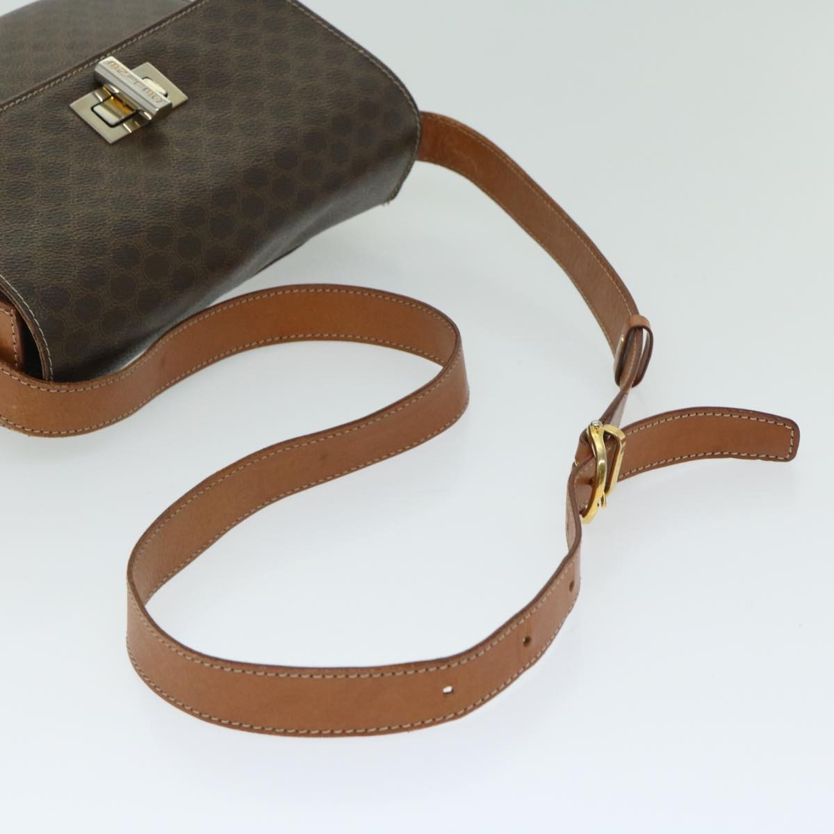 Celine Vintage Convertible Macadam Turnlock Shoulder Bag Canvas and Leather, BROWN, CANVAS, Shoulder bag