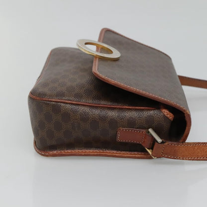 Celine Vintage Macadam Circle Logo Shoulder Bag Canvas and Leather, Brown, Canvas, Shoulder Bag