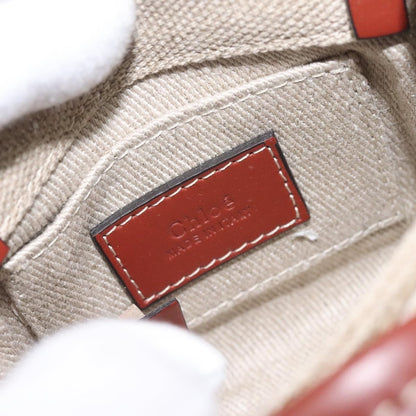 Chloe Woody Tote Canvas with Leather, BEIGE, CANVAS, Tote bag