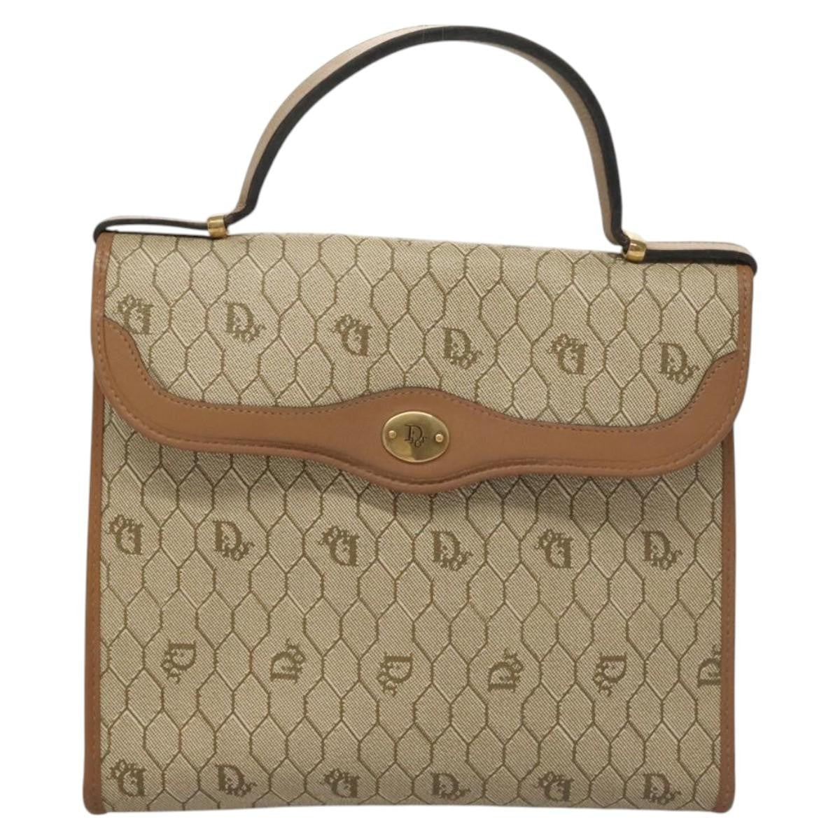 Christian Dior Vintage Honeycomb Handbag Canvas Leather, BEIGE, CANVAS, Handbag