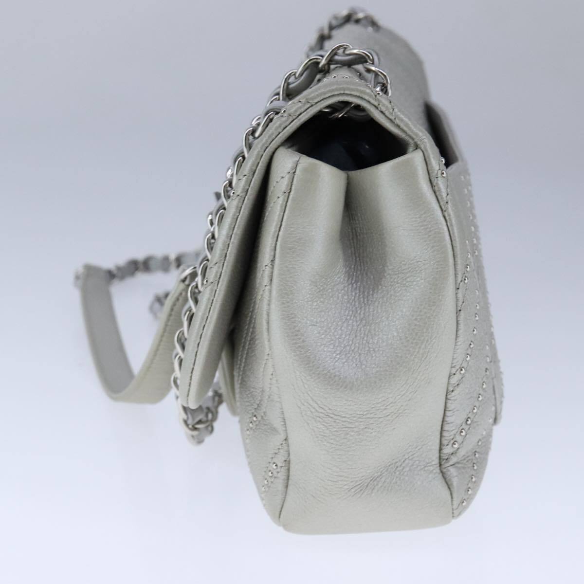 Chanel Vintage Classic Single Flap Bag Stitched Calfskin, GRAY, LEATHER, Shoulder bag