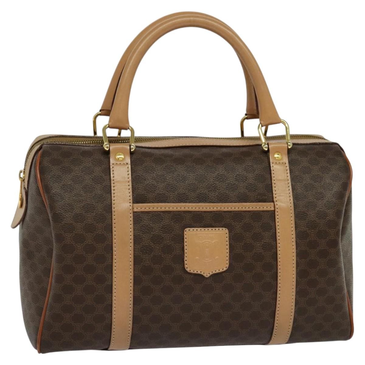Celine Vintage Macadam Boston bag Canvas and Leather, Brown, Canvas, Travel Bag