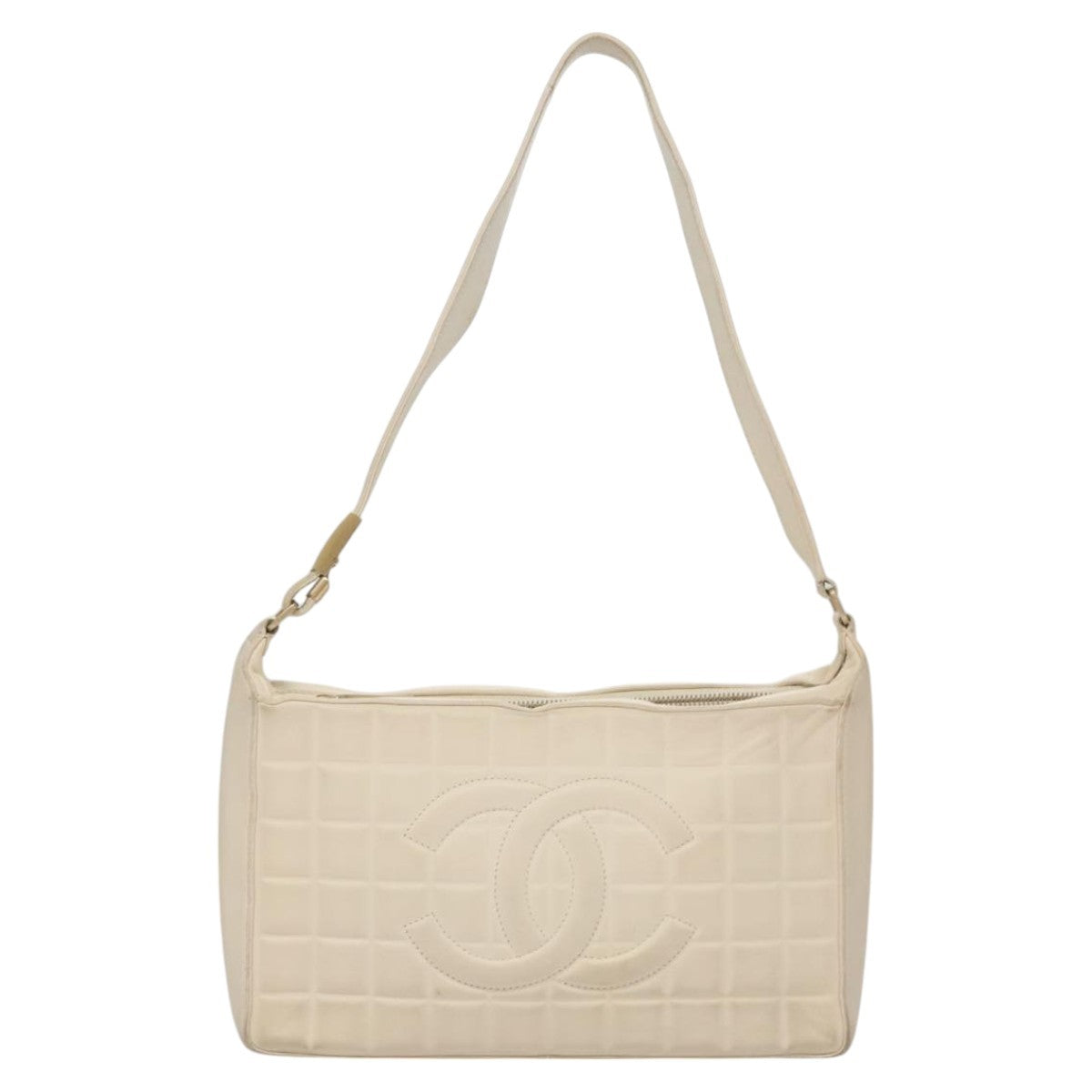 Chanel Chocolate Bar CC Shoulder Bag Quilted Leather, White, Leather, Shoulder Bag