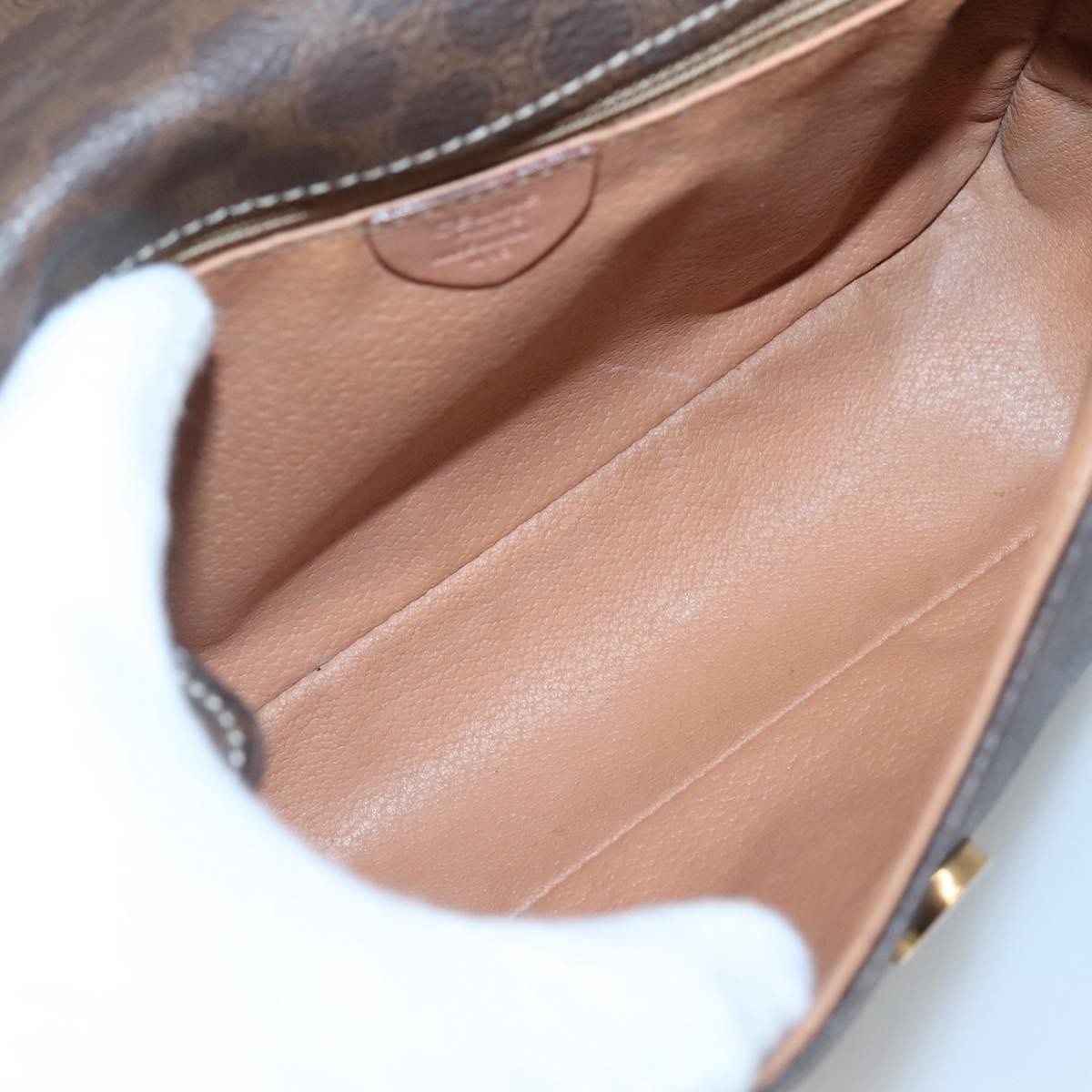 Celine Vintage Macadam Circle Logo Shoulder Bag Canvas and Leather, Brown, Canvas, Shoulder Bag