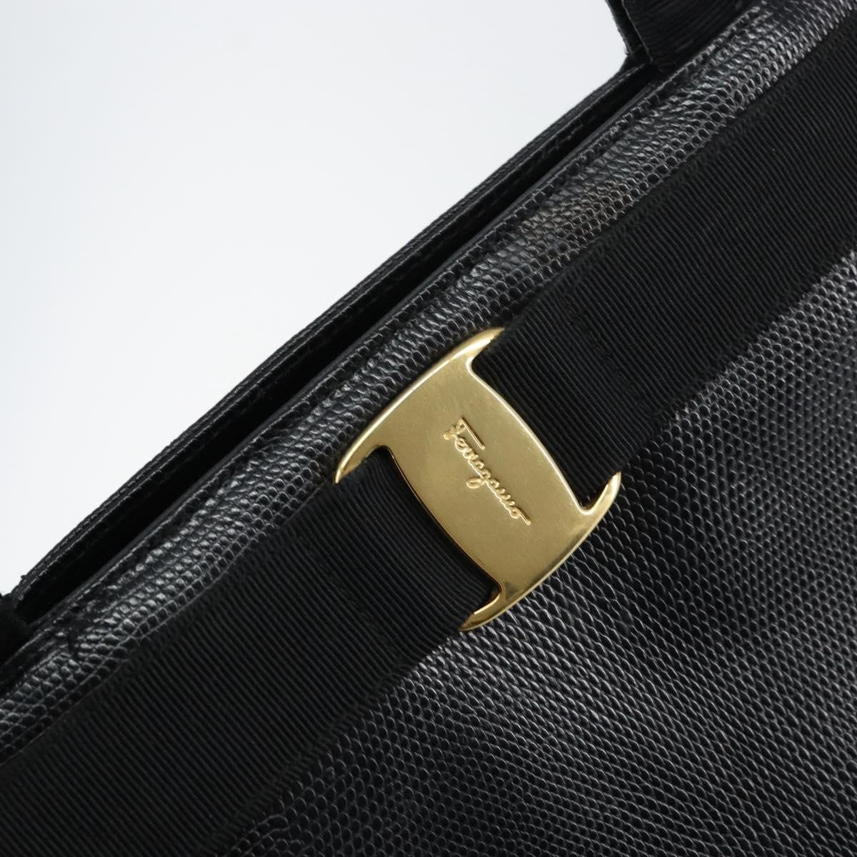 Salvatore Ferragamo Vintage Vara Bow Tote Lizard Embossed Leather, BLACK, LEATHER, Tote bag