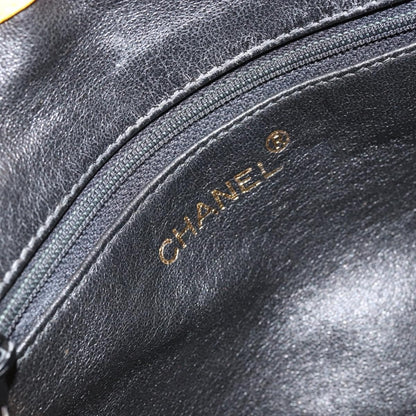 Chanel Vintage CC Fold Over Shoulder Bag Quilted Lambskin, YELLOW, LEATHER, Shoulder bag