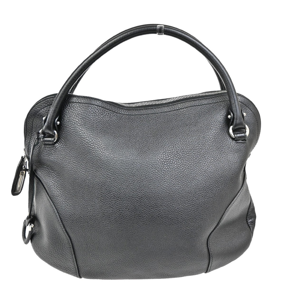 Salvatore Ferragamo Gancini handbag Leather, BLACK, LEATHER, Handbag